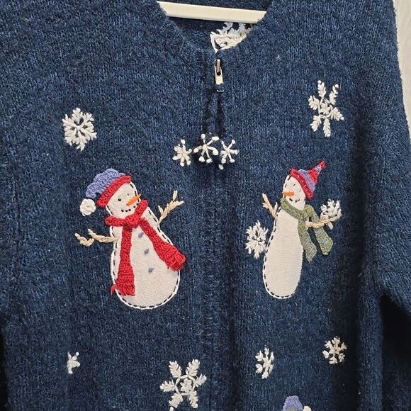 Croft & Barrow | Silk and Wool Christmas Snowman Sweater Cardigan - Picture 2 of 8